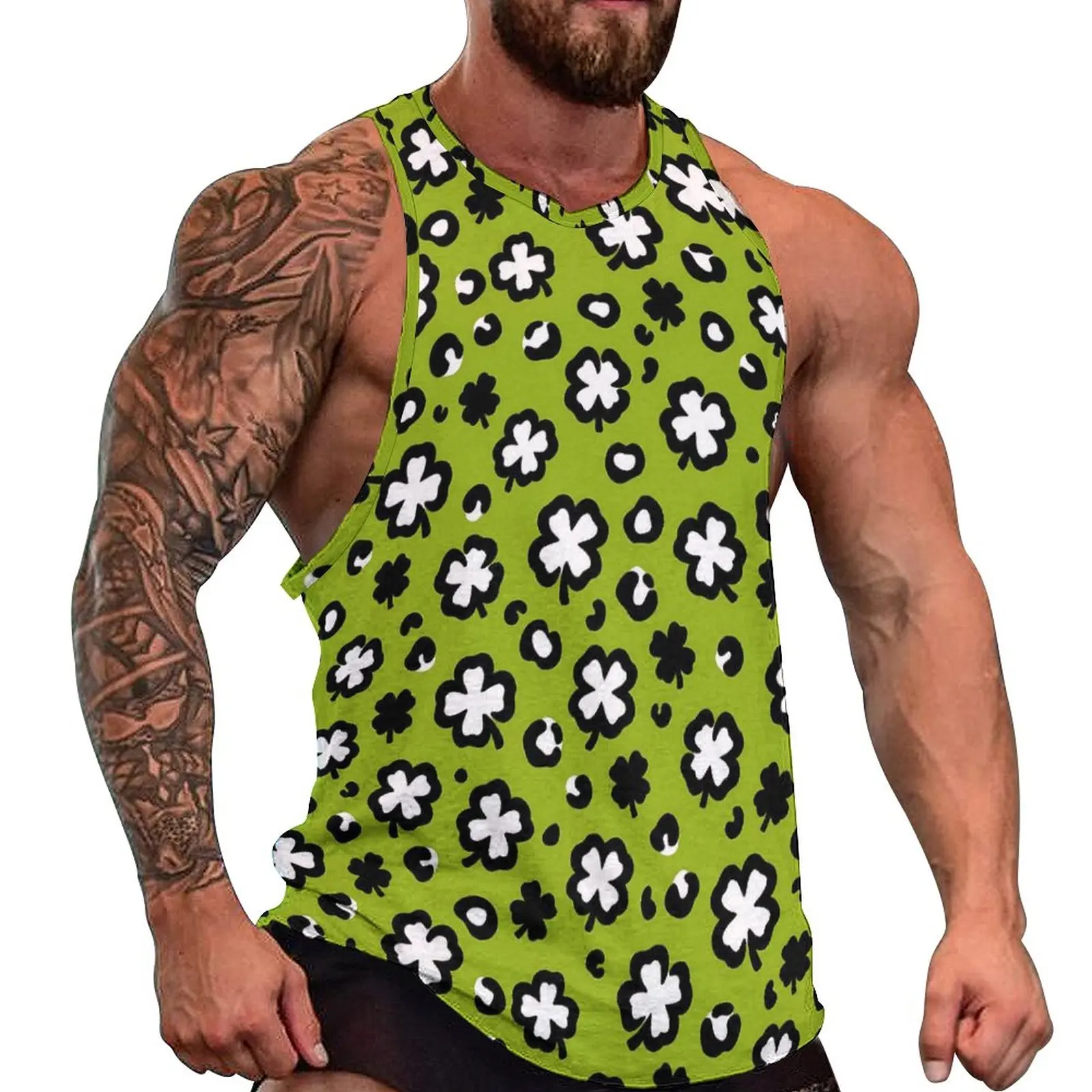 

Shamrock Clover Leopard Beach Tank Top St Paddy's Day Bodybuilding Tops Man's Design Sportswear Sleeveless Shirts Large Size 5XL