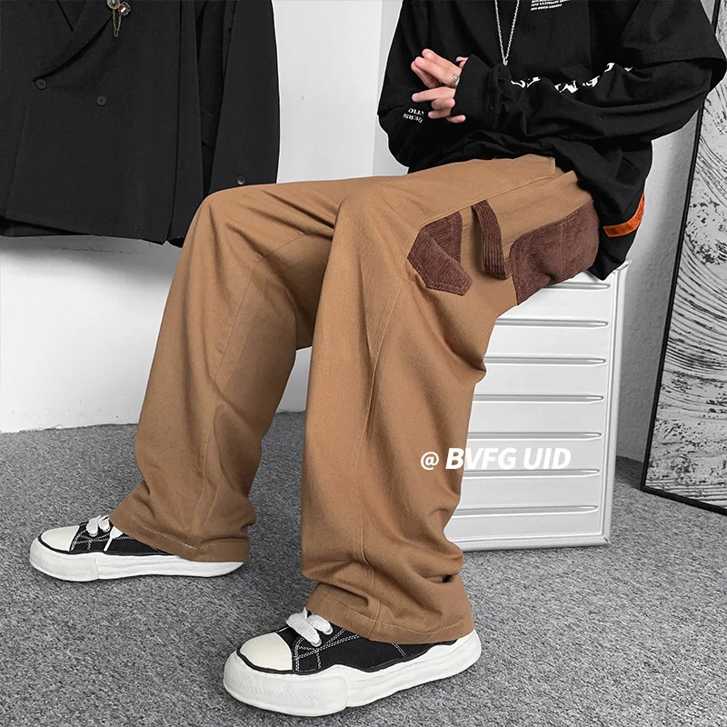 

Men Clothing 2022 Men Cargo Pants Patchwork Wide Leg Pants Fashion Harajuku Male Streetwear Trousers Hip Hop Casual Clothing
