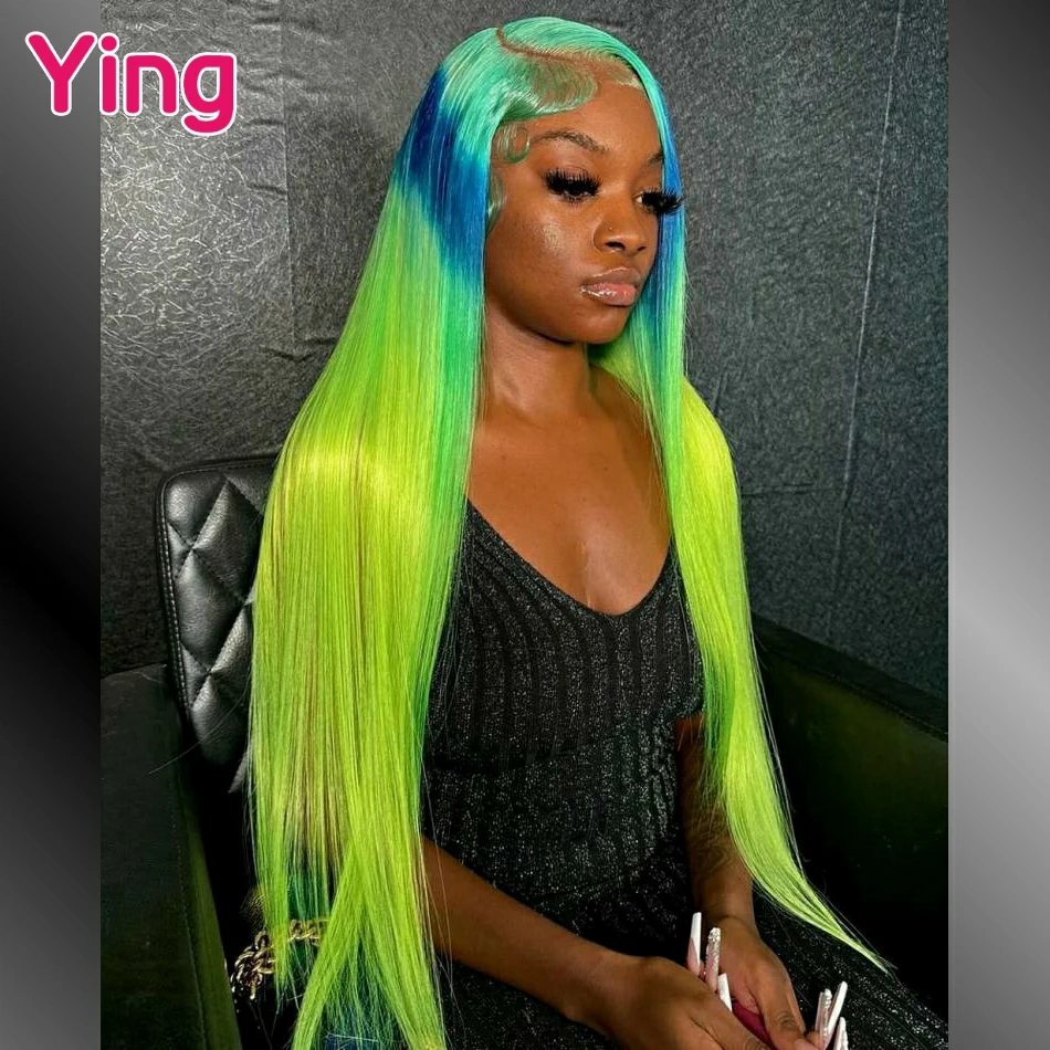 Женский парик из натуральных волос Ying 12A Omber прямых человеческих зеленого и