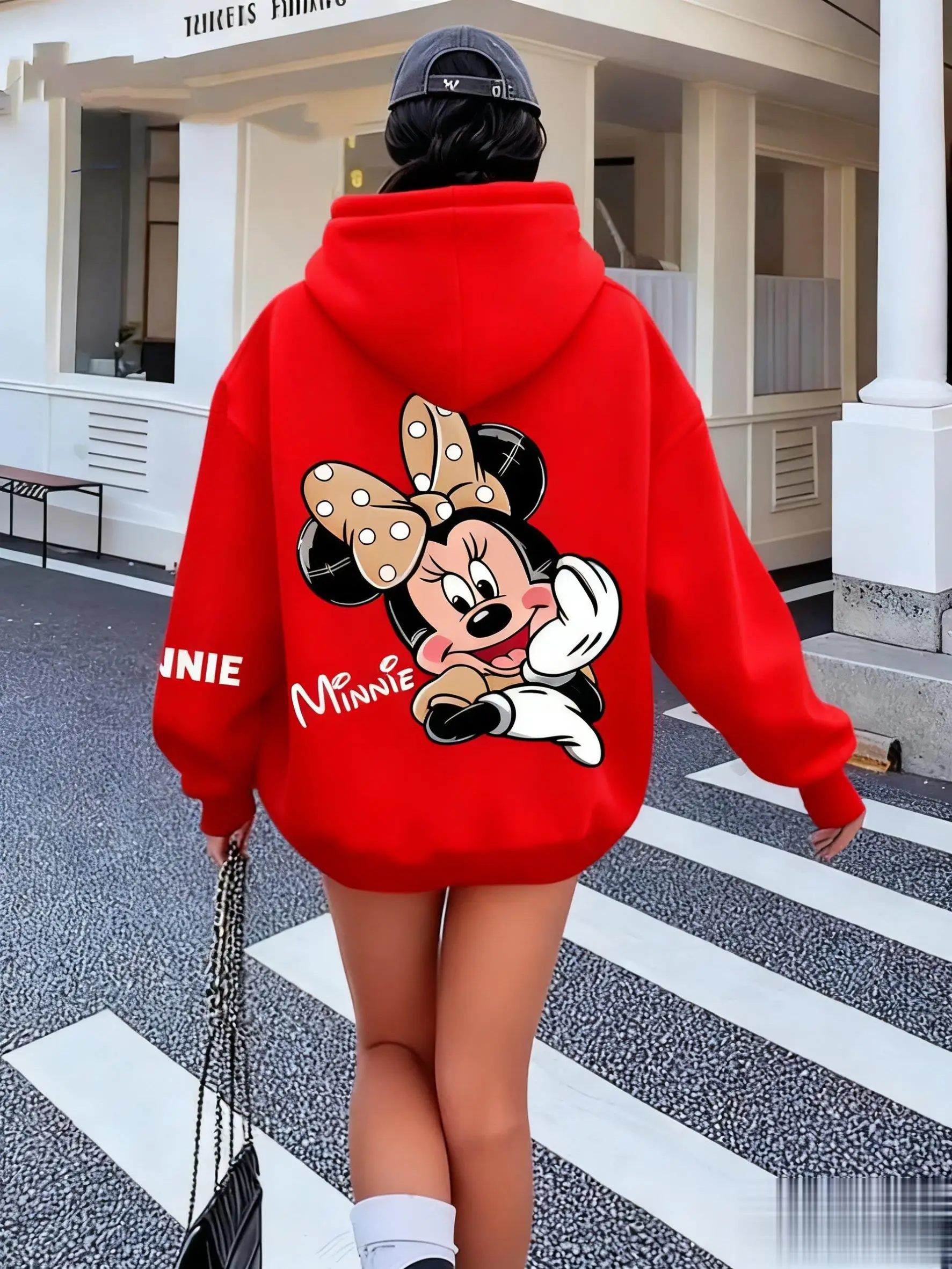 Фото Винтажный пуловер с капюшоном Disney Mickey Minnie для женщин и мужчин, топ с длинными рукавами, повседневная толстовка большого размера, уличная одежда, осенне-зимняя новинка №5