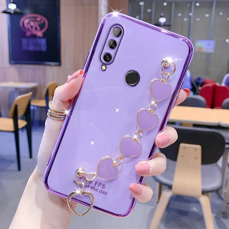 For Huawei P30Lite Case Luxury Electroplated Heart Bracelet Holder Cases For Huawei P20 P30 P40 Lite Pro Mate 20 20X 30 Y9S Y7P