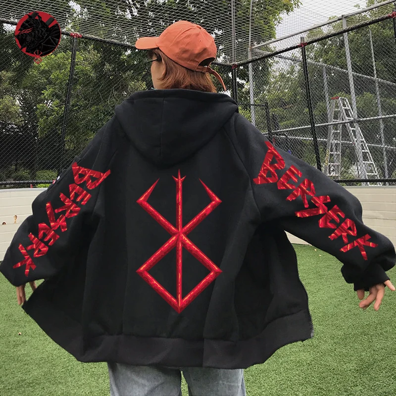 

Harajuku Berserk Guts Print Zipper Hoodie Sweatshir Coat Autumn Spring Winter Unisex