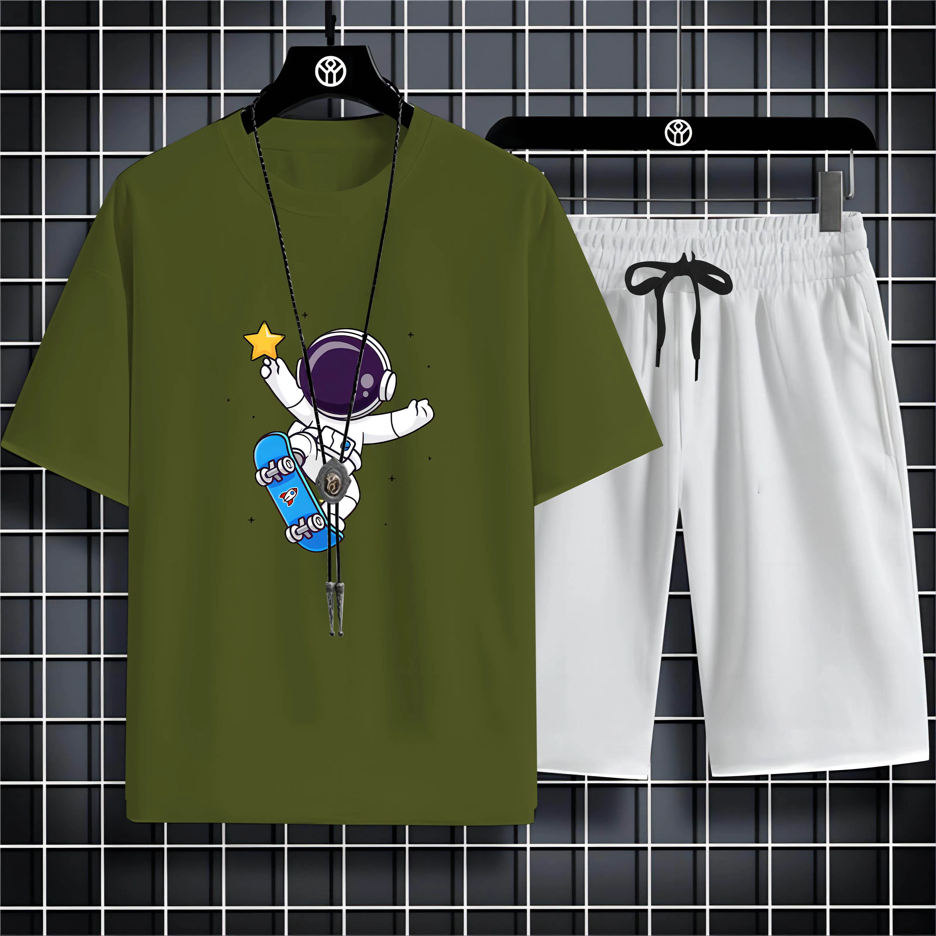 

Men'S O-Neck T-Shirt With Beach Pants Suit Fun Print Simple Fashion Children'S Fun Loose Quick Drying Suitable For Summer
