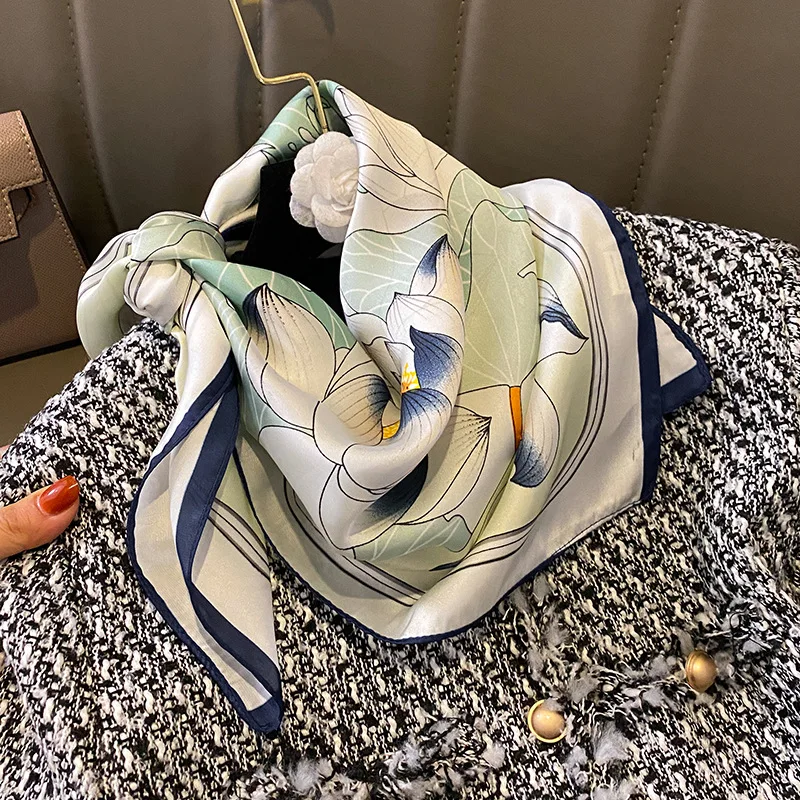 

Роскошный Шелковый Атласный квадратный шарф 70 см для женщин шейный платок с принтом Хиджаб Женский головной галстук шаль платок бандана ...