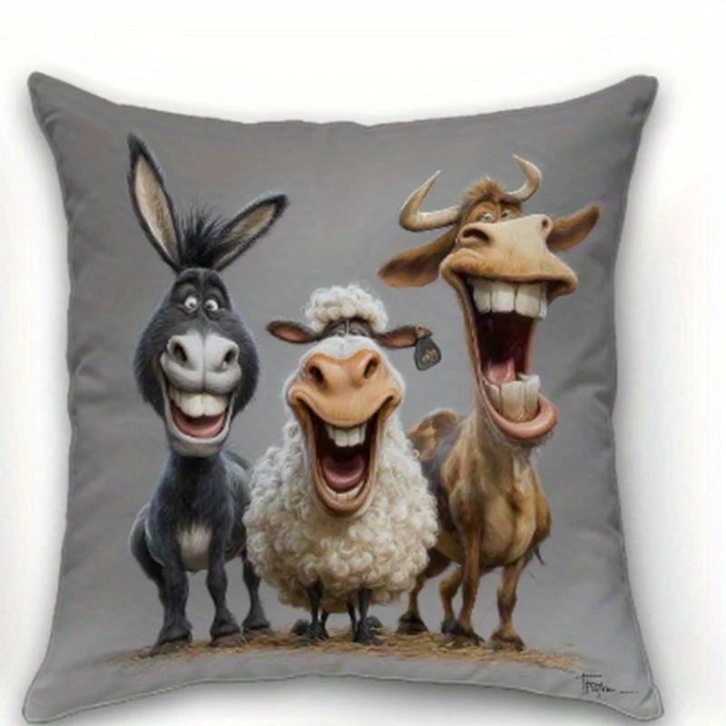 

2D плоская печать Забавные фермерские животные 2D плоская печать наволочки полиэстеровая наволочка диван декоративная наволочка