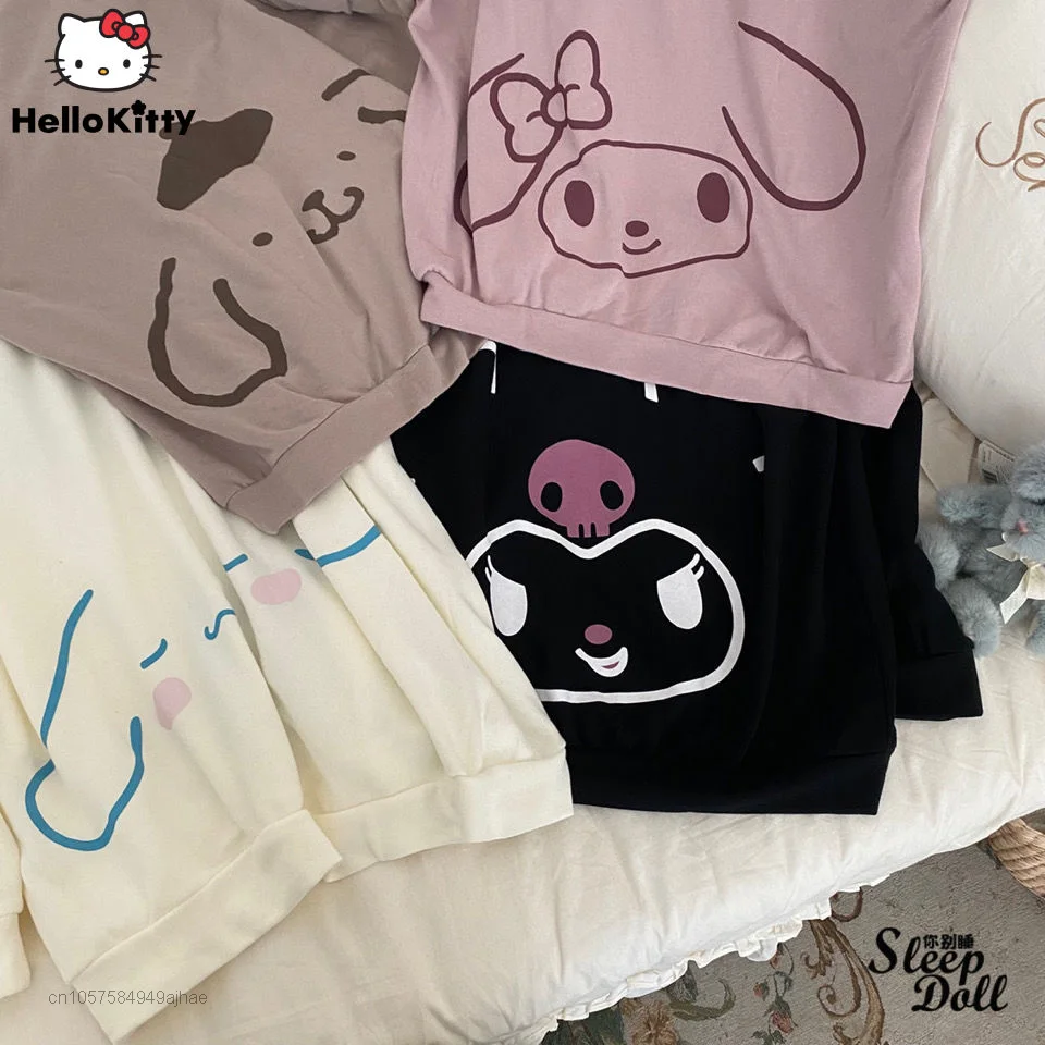 

Sanrio Melody Hoodies Casual Long Sleeved Spring Top Women's Japanese Style Lovely Soft Loose Pullover Y2k Clothes Female Tshirt