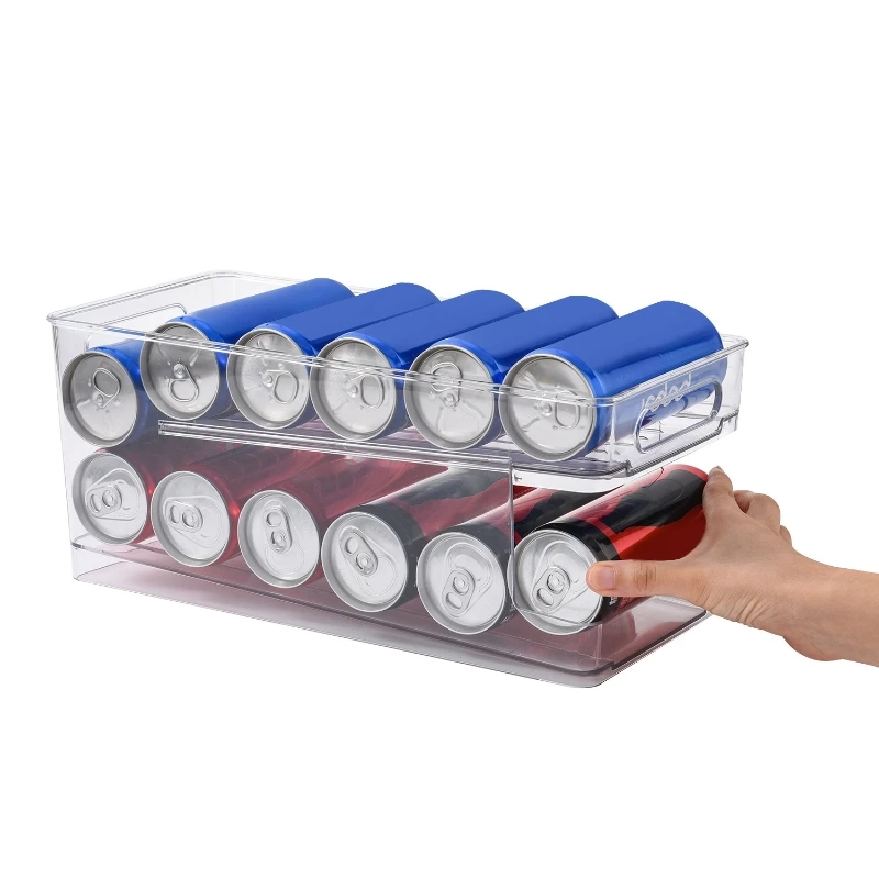 

2-Tier Rolling Refrigerator Organizer Bins Can Beverage Bottle Holder For Fridge Kitchen Plastic Storage Rack Container