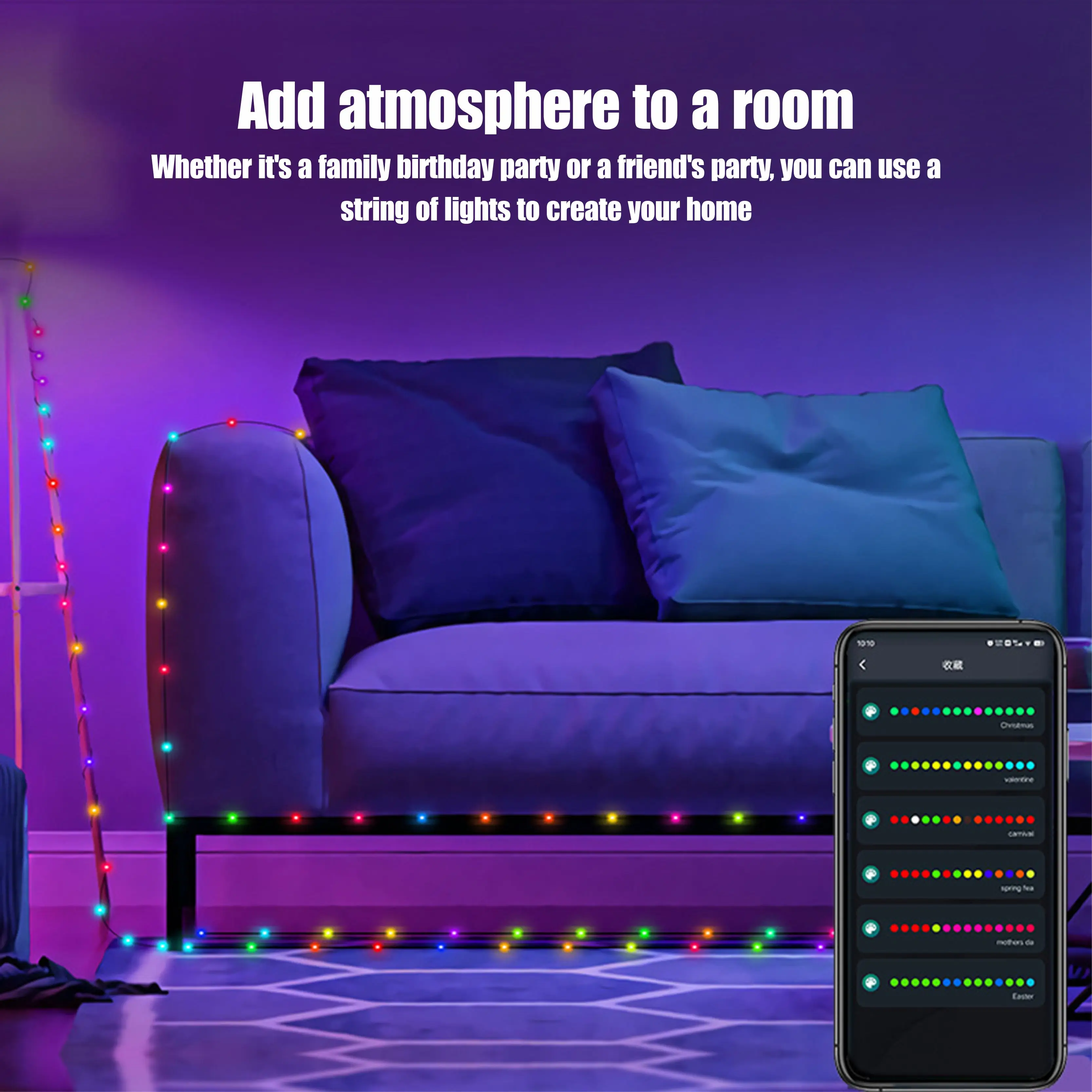 USB Symphony Line Light Ideal LED App Intelligent Point Control String Lights Voice-Activated Ambient Light String Decor Lights