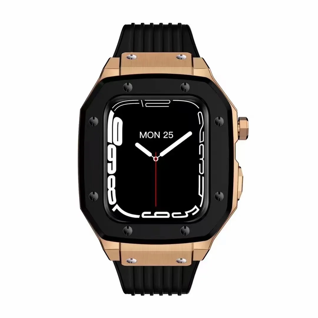 

Latest Modification Kit Metal Bezel For Apple Watch Band Case 7 6 5 4 44mm 45mm Alloy Frame Rubber Strap Replacement For iWatch
