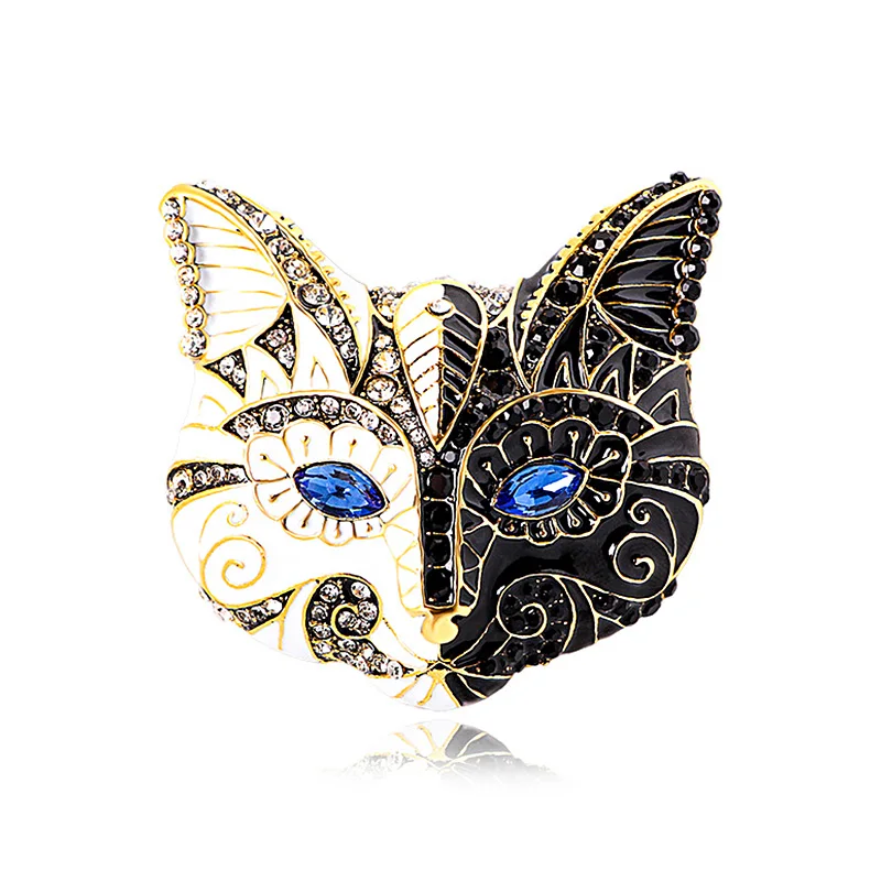

1PC Cat Head Brooches Multicolor Heavy Vintage Designed Big High Quality Fashion Suit Rhinestone Jewelry Accessories