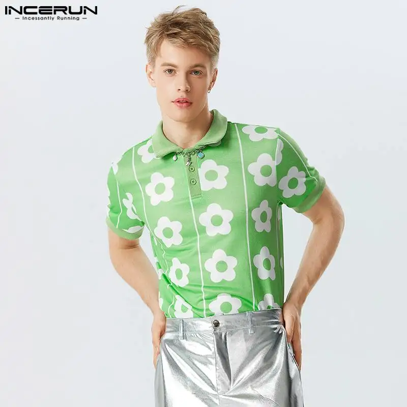 

Топы INCERUN 2023, красивая Мужская забавная блузка с принтом, модная Праздничная Мужская популярная универсальная рубашка с отложным воротником и коротким рукавом, женская