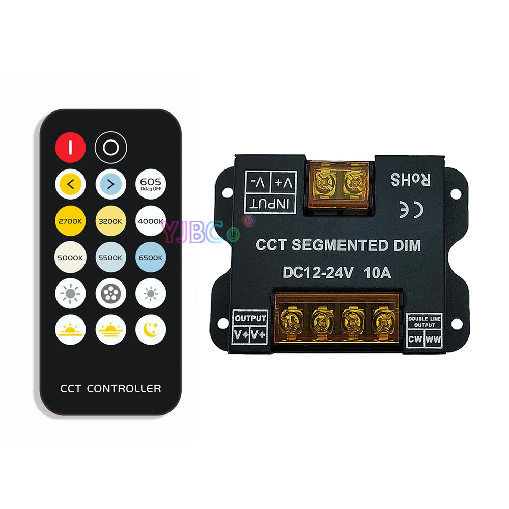 

12V-24V 17Key 2.4G RF wireless Remote CCT LED Strip Controller Brightness Speed Segmented Dual Color Temperature Light Dimmer