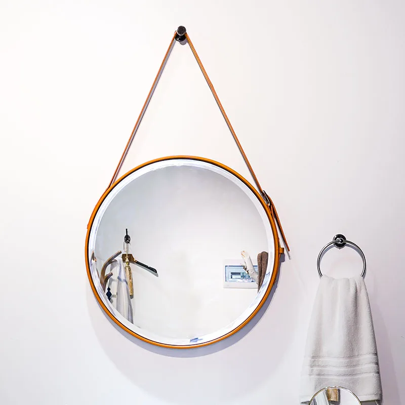 Bathroom Mirror Bulk Frame Vintage Body Round Wall Mirror Long Bedroom Tiles Nordic 70cm Leather Wandspiegel Home Decoration