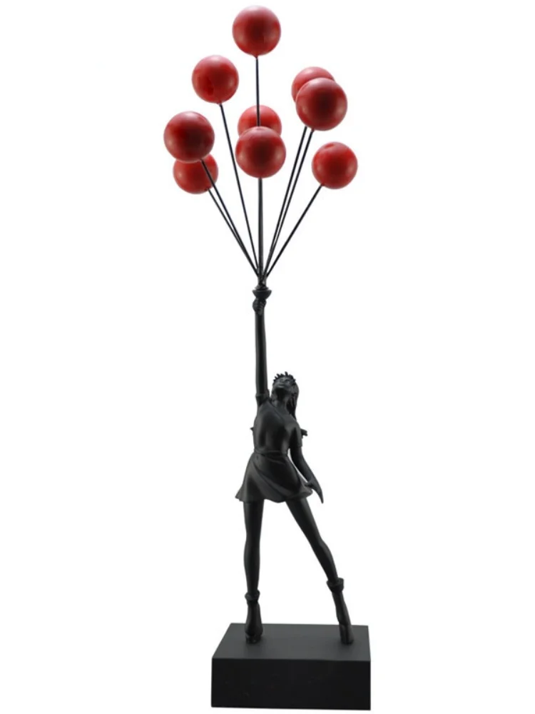 

New Luxurious Balloon Girl Statues Banksy Flying Balloons Girl Art Sculpture Resin Craft Home Decoration Christmas Gift 57cm