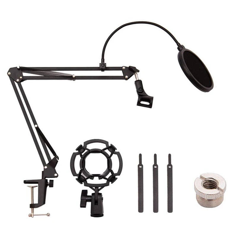 

RISE-Desktop Microphone Stand,Mic Stand For Blue Yeti And Blue Yeti Pro With Mic Windscreen And Blowout Prevent Arm Stand