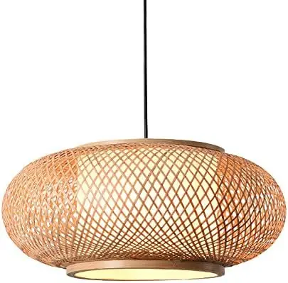 

Lantern Pendant Lighting Rattan Single Light Weaving Natural Wooden Ceiling Hanging Light Beige Bamboo Ceiling Fixture with Adju