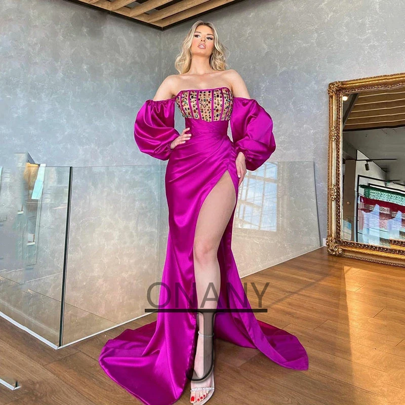

Sexy High Slit New Arrival Evening Dresses Formal Prom Gowns Satin Personalised Abendkleider Fiesta De Noche Robe Ball Stretch