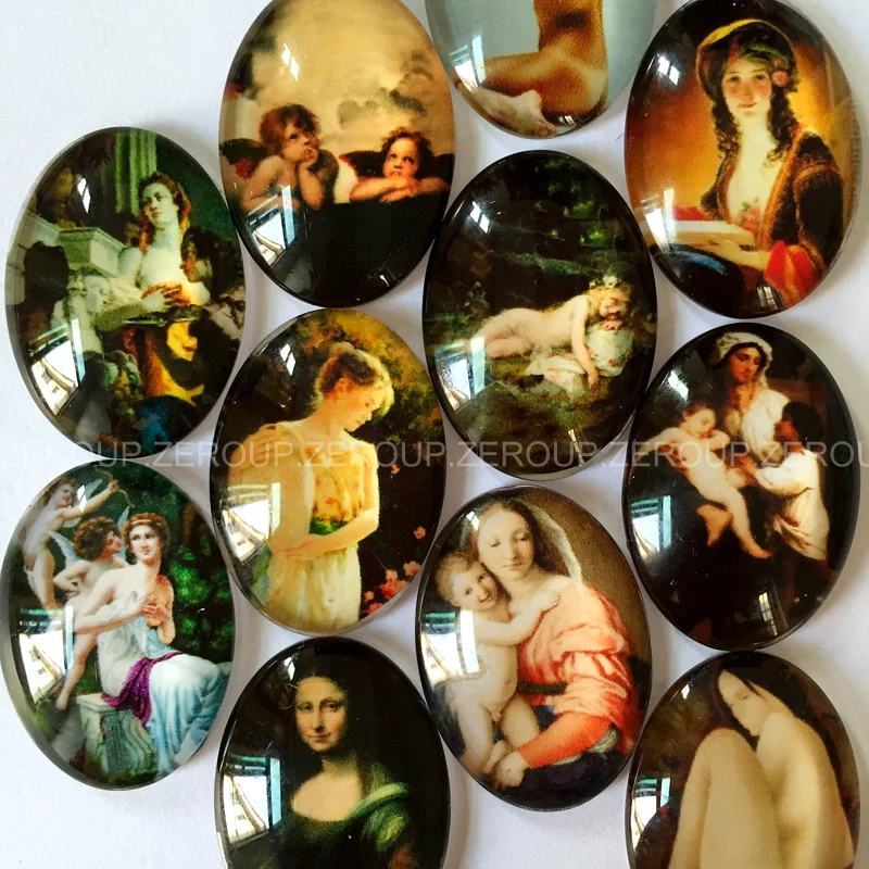 

Multisizes Oval Glass Cameo Cabochon Oil Painting Picture Mixed Pattern Fit Base Setting for Jewelry Making Flatback TP-058