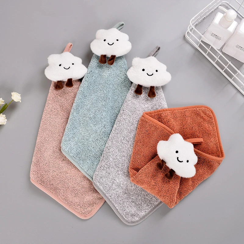 

Bamboo Charcoal Fiber Hand Towel Cartoon Clouds Antibacterial Breathable Hanging Handkerchief Bathroom Kitchen Absorbent Towels