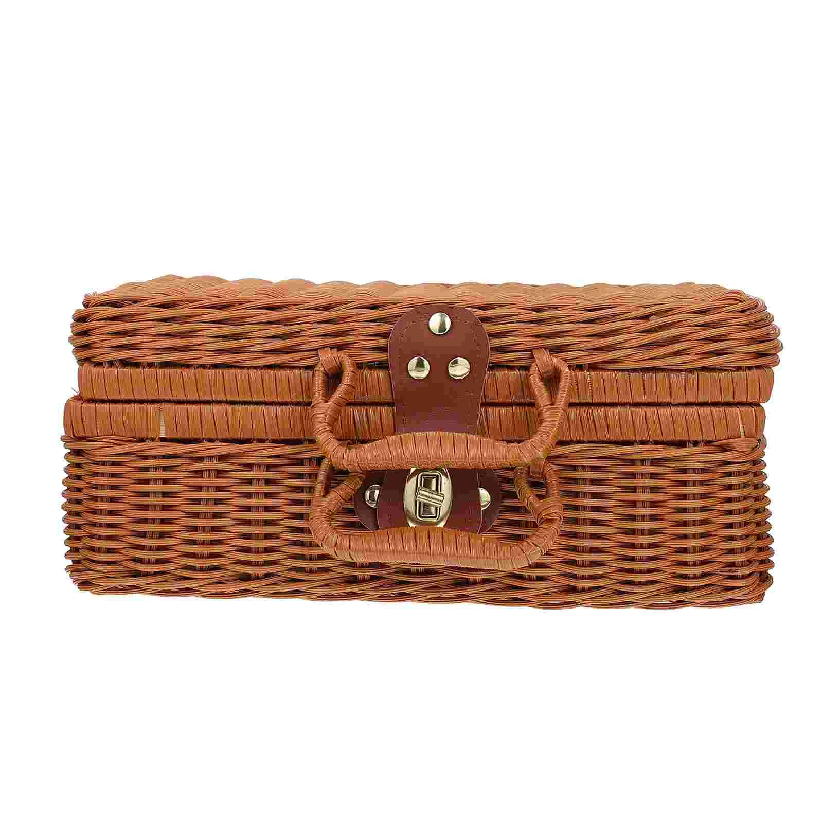 

Storage Basket Rattanbox Suitcase Woven Lid Baskets Wicker Handwoven Caseretro Vintage Small Lids Imitation Home