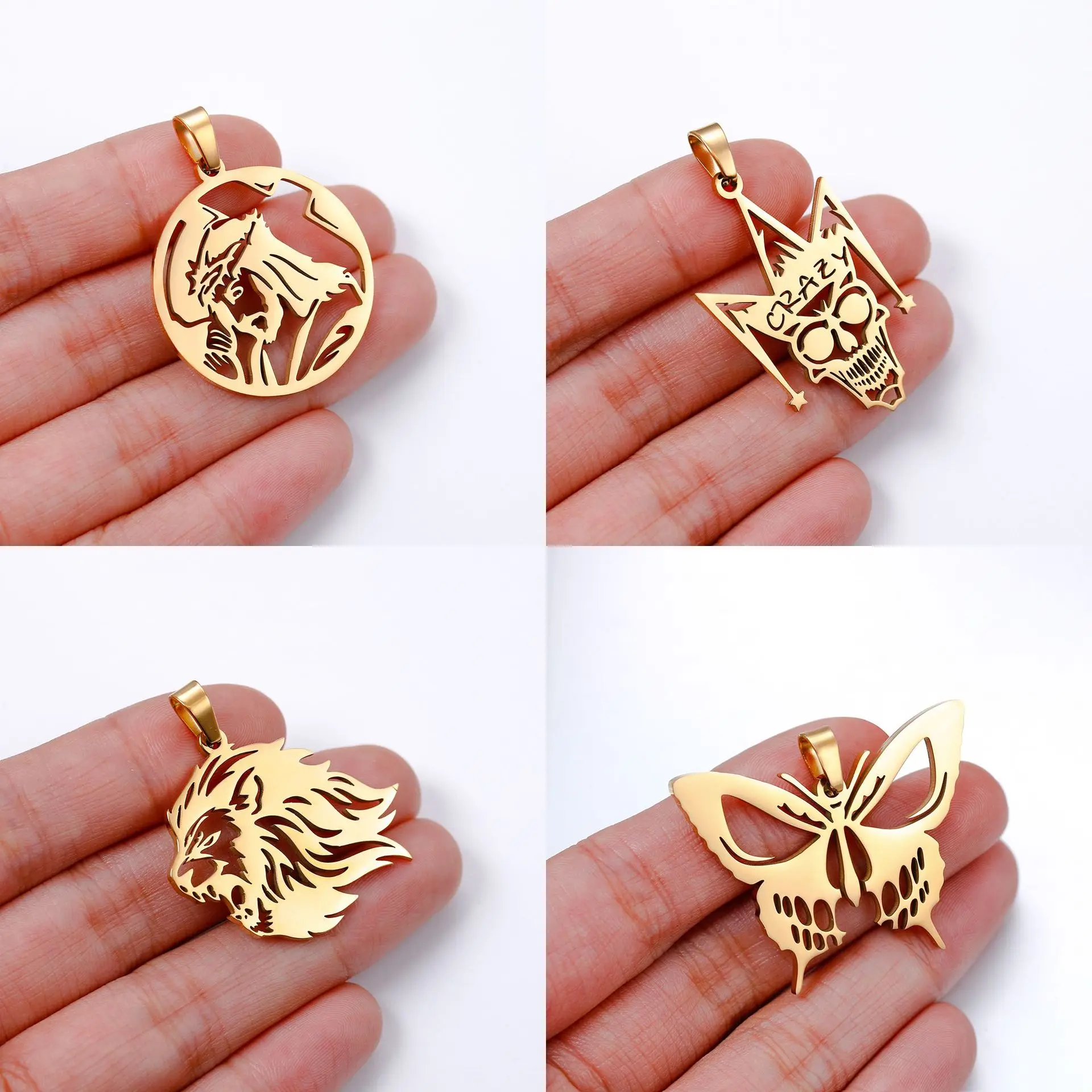 Stainless Steel  New Jesus Lion Butterfly Skull Pendant DIY Gold Hollow Charm Necklace  Bracelet Jewelry Handmade Accessories
