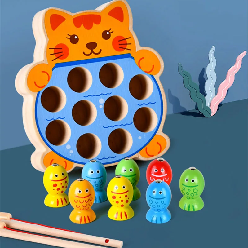 

Montessori Learning Game Magnetic Cat Fishing Rod for the Baby Early Education Wooden Toys