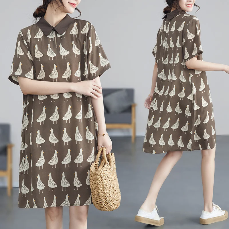 # 0106 Лето 2024 платье-рубашка с принтом женское свободное винтажное шифоновое