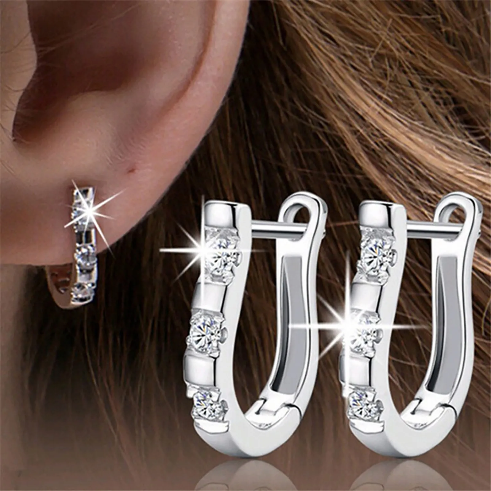 

Luxury Glitter Diamond Earrings Women Girls Ear Stud Hoop Earrings Small Earrings Pack