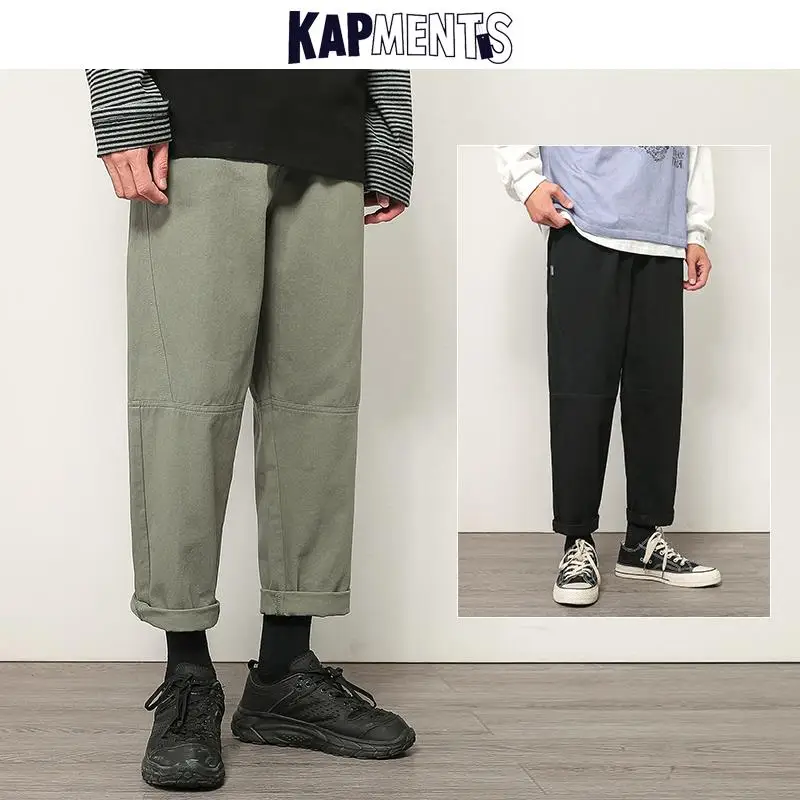 

KAPMENTS Men Khaki Harem Cargo Pants 2022 Overalls Casual Comfortable Harajuku Tracksuits Casual Japanese Fashion Black Pants