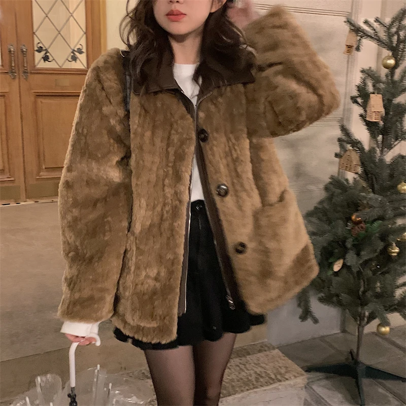 2022 Winter Hot Selling Jacket Oversized Thick Warm Coat For Women Loose Thickened Detachable Leather Collar Lambskin Fur Coat