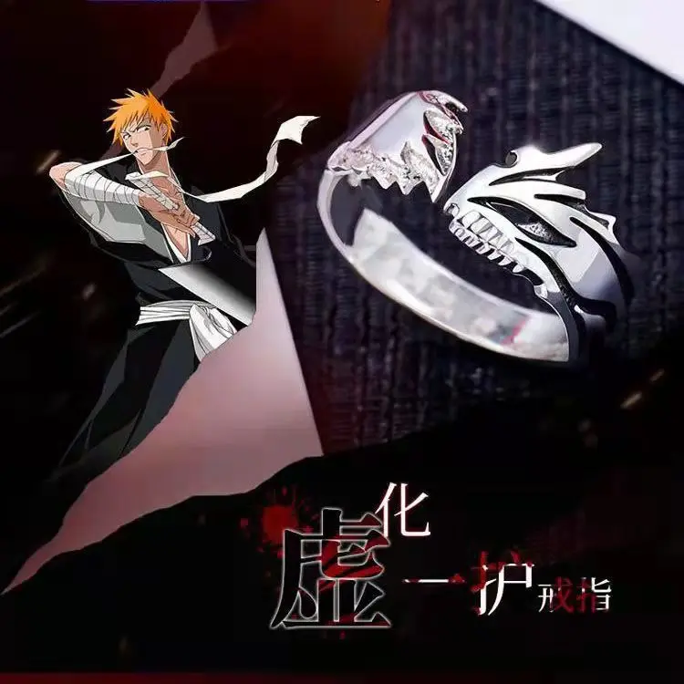 

Парные кольца Kurosaki ichigo из аниме «отбеливатель» с изображением маски для косплея из серебра пробы с красной и черной эмалью, ювелирные издел...