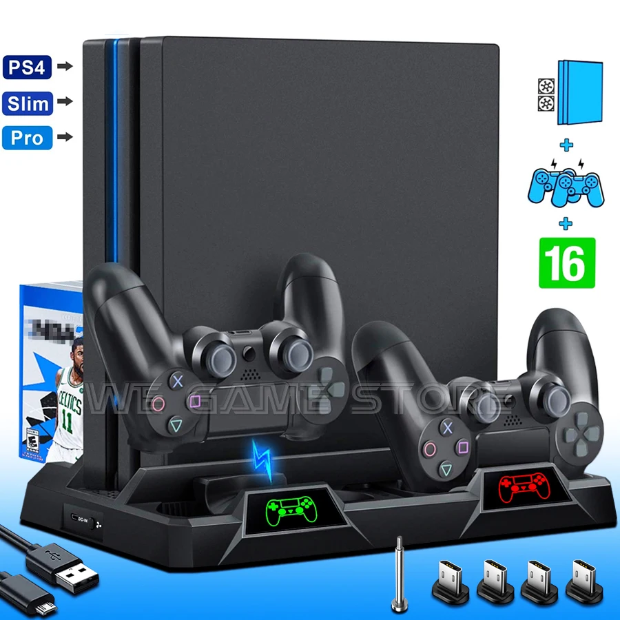 

Консоль PS4 Slim Pro универсальная вертикальная охлаждающая подставка для геймпада зарядная станция Держатель для игровых дисков для Sony Playstation 4...