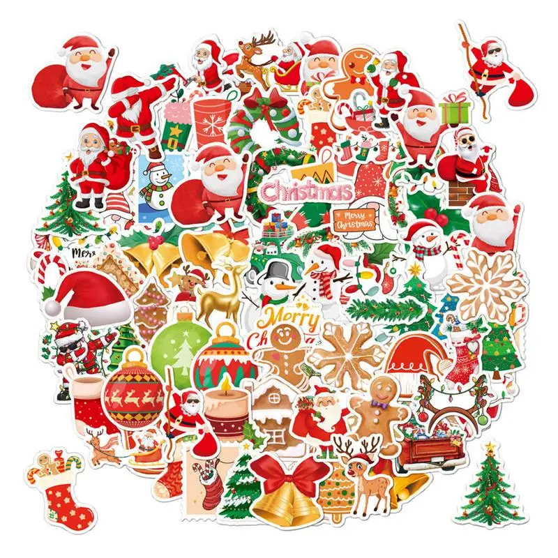 

100pcs Christmas Winter Stickers PVC Waterproof Sunscreen Santa Claus Themed Party Stickers PVC Waterproof Decals For Skateboard