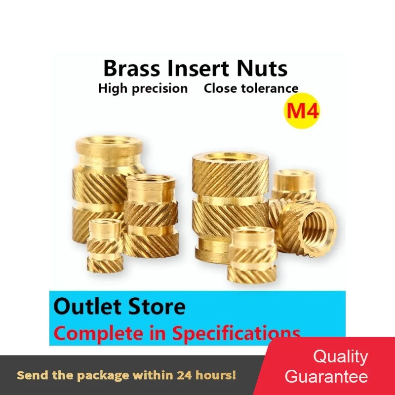 

M4 100Pcs Brass Hot Melt Inset Nuts SL-type Double Twill Knurled Brass Injection Nut Heating Molding Copper Thread Inserts Nut