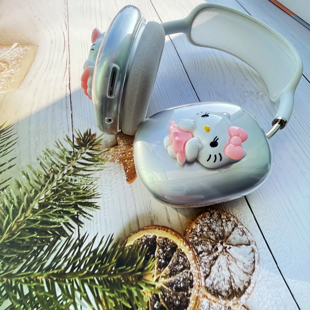 Прозрачный чехол для наушников Apple Airpods Max защитный 3D Hello Kitty мультяшная гарнитура
