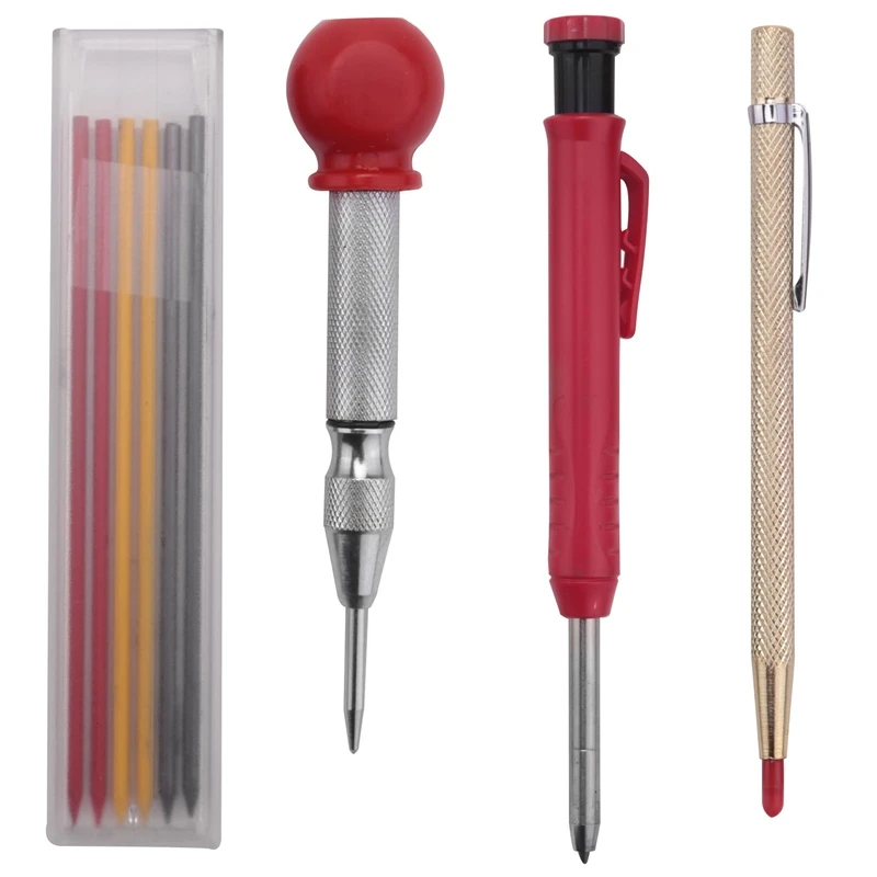 

Solid Carpenter Marker Pencil Set Refillable Mechanical Woodworking Pencil For Wood Glass Tile Stone Marking Tool Set