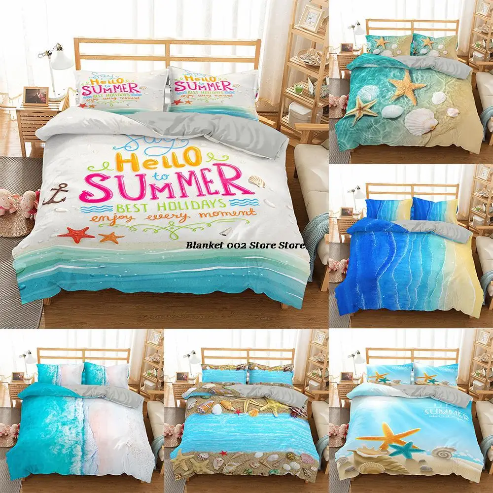 

2021 3D Beach Bedding Set Ocean Starfish Duvet Cover Blue Bed Set Pillowcase Comforter Bedding Sets Bed Linen Quilt Cover