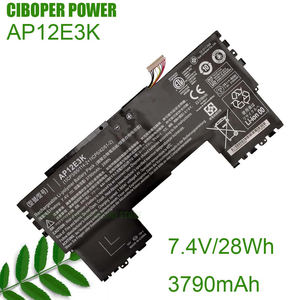 Аккумулятор CIBOPER POWER настоящая аккумуляторная батарея для ноутбука AP12E3K 7,4 В/28 Втч/3790 мАч для Aspire S7 S7-191 abook 11 