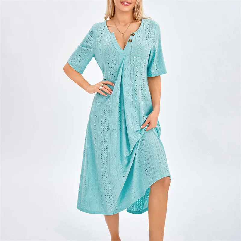 

Платье женское средней длины с прорезями, повседневное однотонное свободное ТРАПЕЦИЕВИДНОЕ с коротким рукавом для отпуска, с карманами, Пляжная уличная одежда, на лето