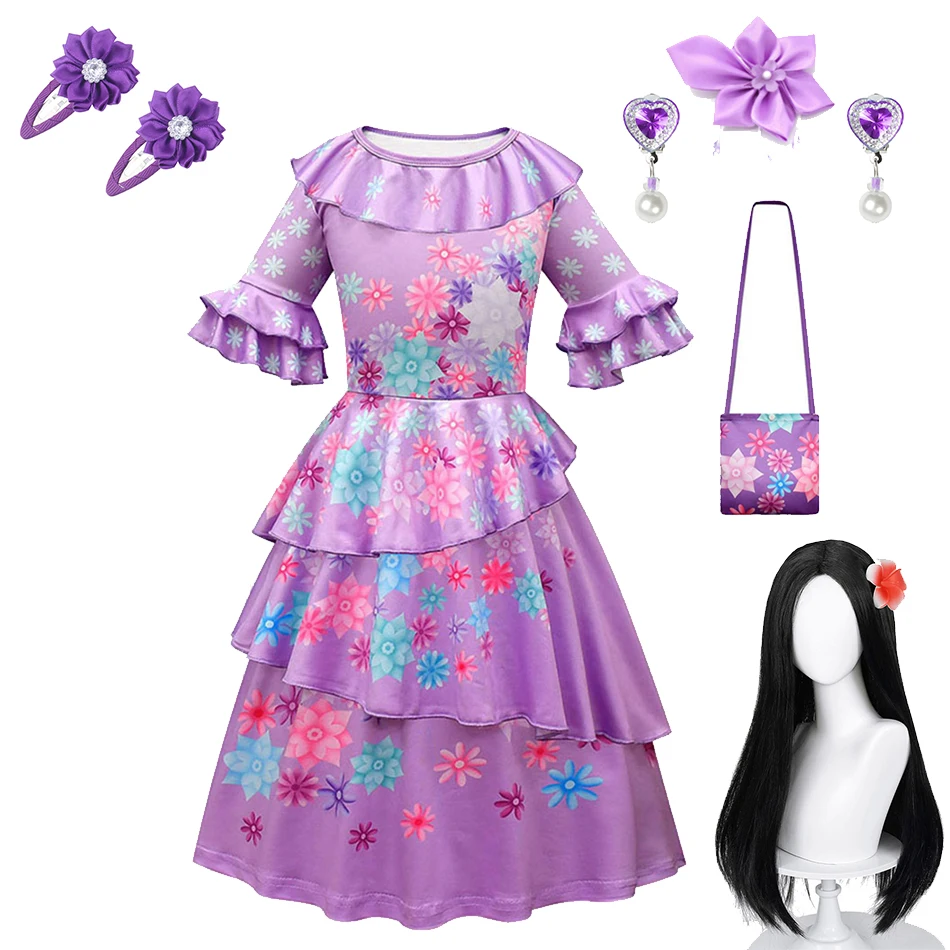 Disney Girls Princess Costume Dress Encanto Cosplay Isabela Princess Dress Suit Charm for Girl Carnival Birthday Party Halloween