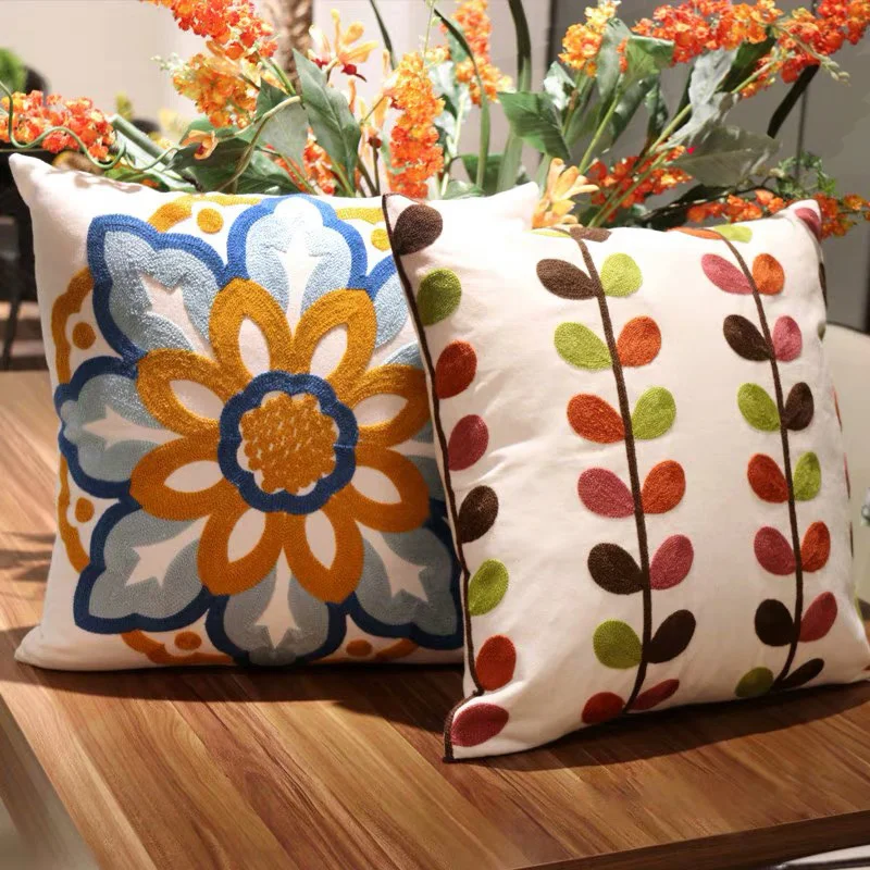 

Idyllic Retro Small Fresh Pillow Embroidery Nordic Style Sofa Cushion Cover Thickened Living Room Removable and Washable