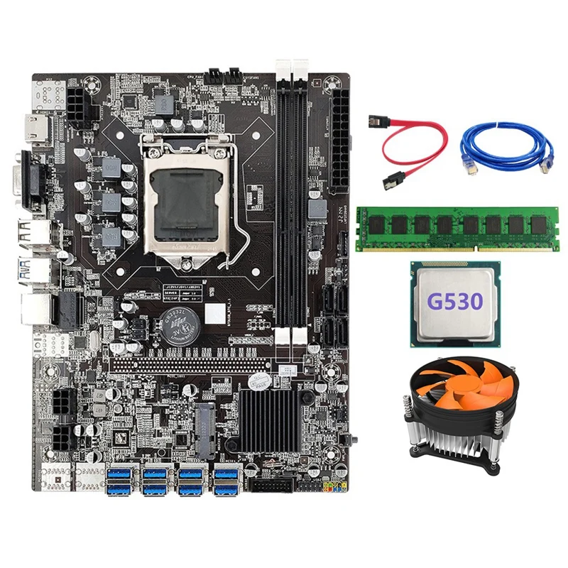 

B75 ETH Mining Motherboard 8XPCIE To USB LGA1155 DDR3 4GB 1333Mhz+Cooling Fan+RJ45 Network Cable+G530 CPU BTC Miner