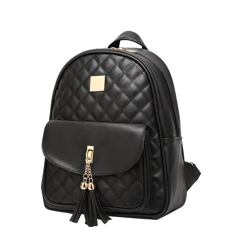 

Deluxe Women's Quilted Backpack, Stylish Ladies Mini PU Leather Backpack Wallet, Fashionable Schoolbag for Girls - Black