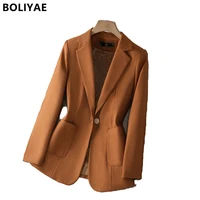 2022 new solid color elegant blazer casual thin women long sleeved jacket womens korean style v neck office lady suit coat tops