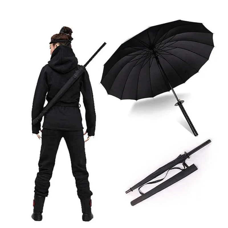 

NEW Drop Shipping Windproof Samurai Sword Sun Rainny Umbrella Ninja-like Straight Long Handle Ribs Umbrella Manual Open