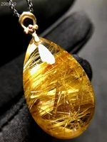 natural gold rutilated quartz water drop pendant necklace 2917 713 2mm rutilated jewelry women men wealthy brazil aaaaaaa