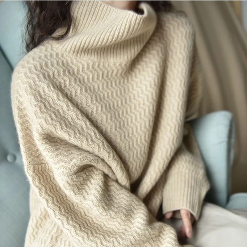 

Свитер женский Зимний вязаный с длинным рукавом и высоким воротником