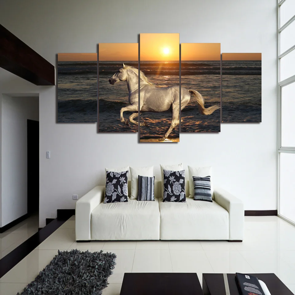 

5 панельных холщовых картин, настенные картины для гостиной, черные и коричневые рисунки скачек лошадей, плакаты для бега, домашний декор, жи...