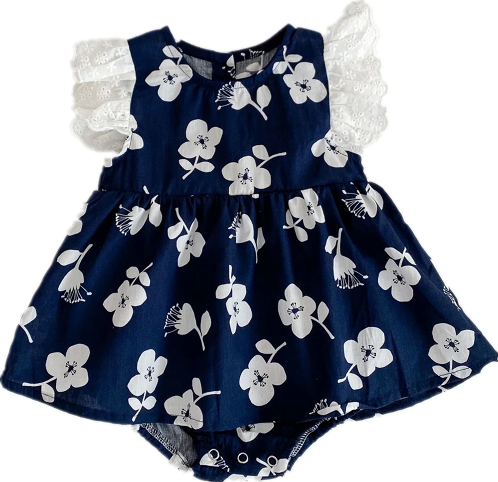 

Summer Fashion Baby Girl Baby Cotton Big Flower Print Flying Sleeve Triangle Ha Skirt Jumpsuit Ropa De Bebe Baby Girl Clothes