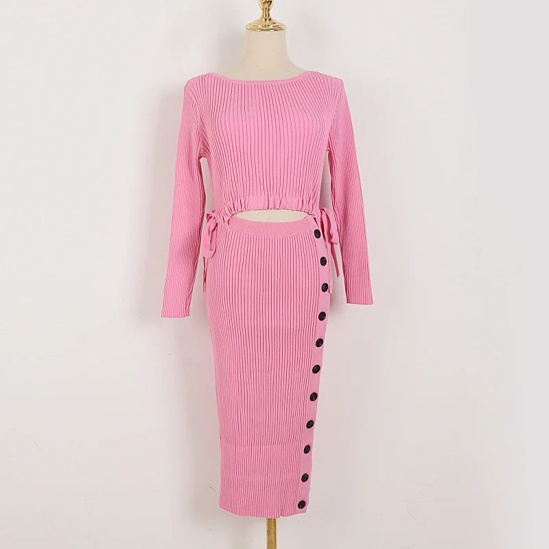 

Pink/blue/white/black Knitted Dresses for Women 2022 Elegant O-neck Long Sleeve Sweater Dress Designers Vestidos Autumn Outfits